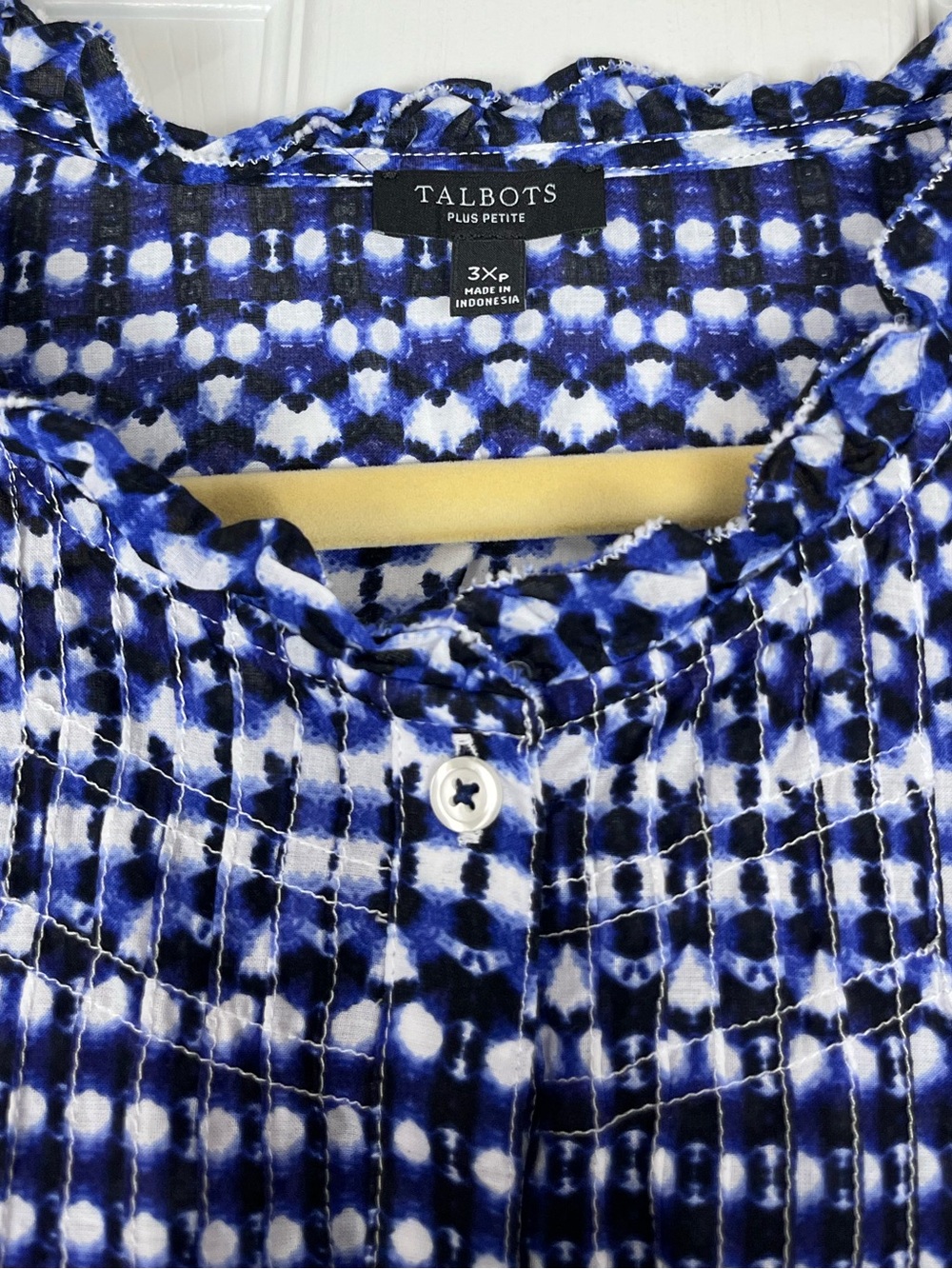 Talbots Plus Petite Pleated Ruffle Popover Blouse Top Shibori Geo Sz 3XP - Picture 4 of 9